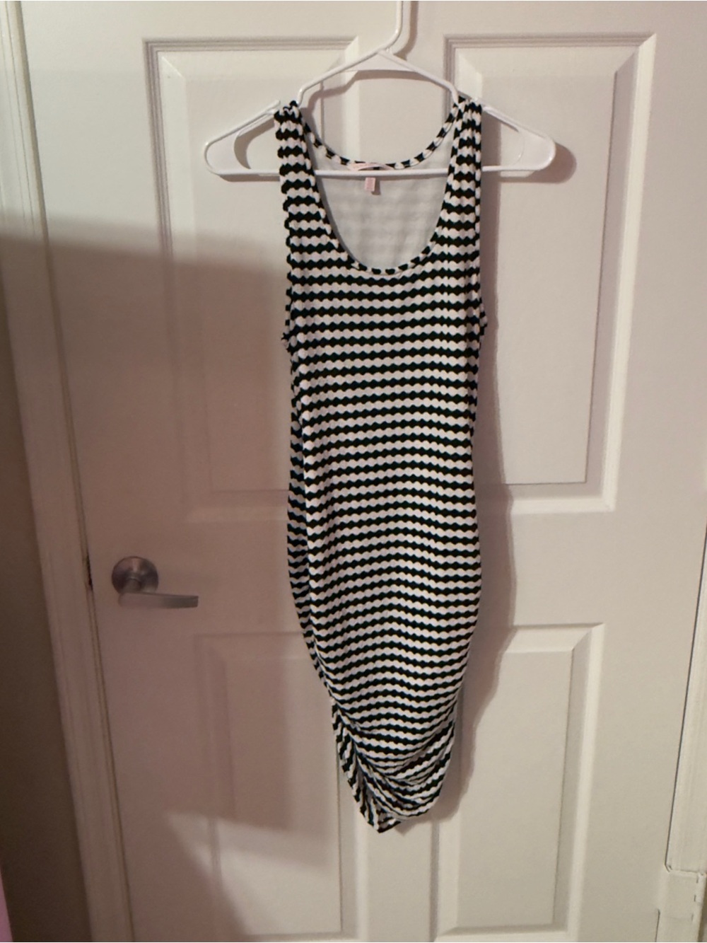 Victoria's Secret Black and White Striped Ruched Midi Tank Dress
